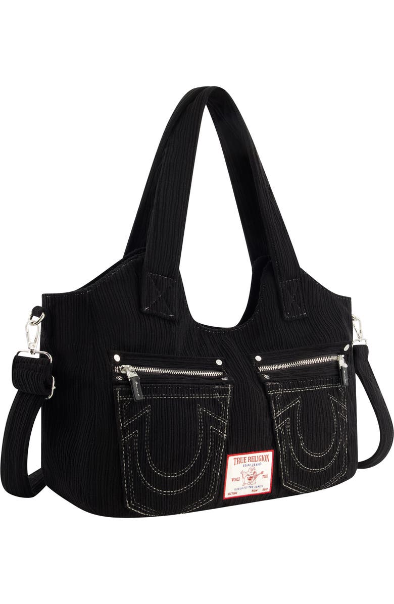 True Religion Horseshoe Stitch Corduroy Satchel, Alternate, color, Black