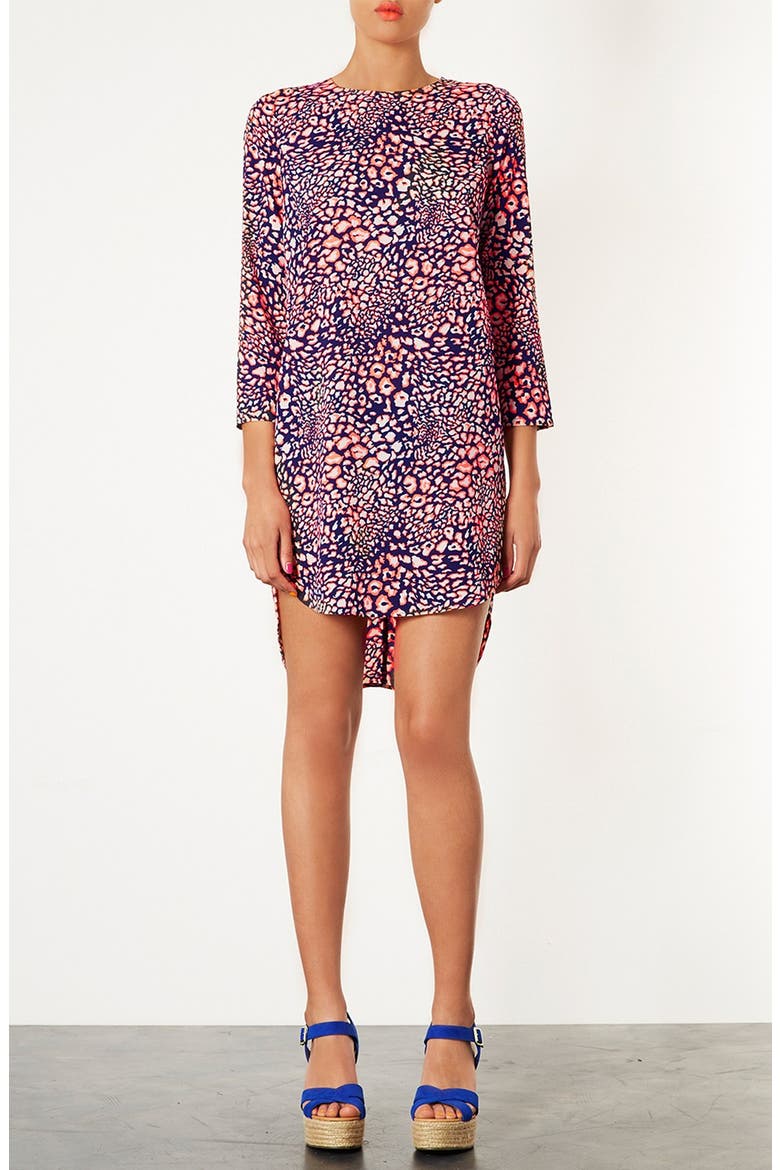 Animal Print Tunic Dress, Main, color, NAVY/ CORAL