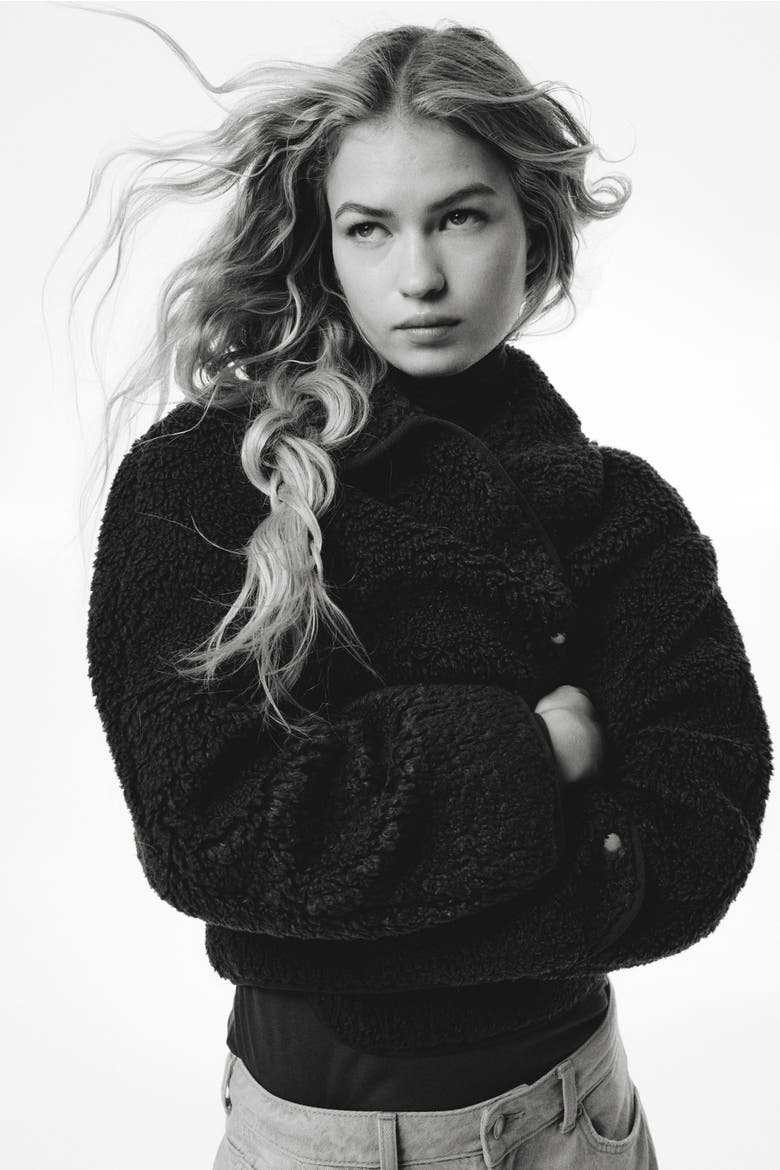 Collared Teddy Jacket, Main, color, Black