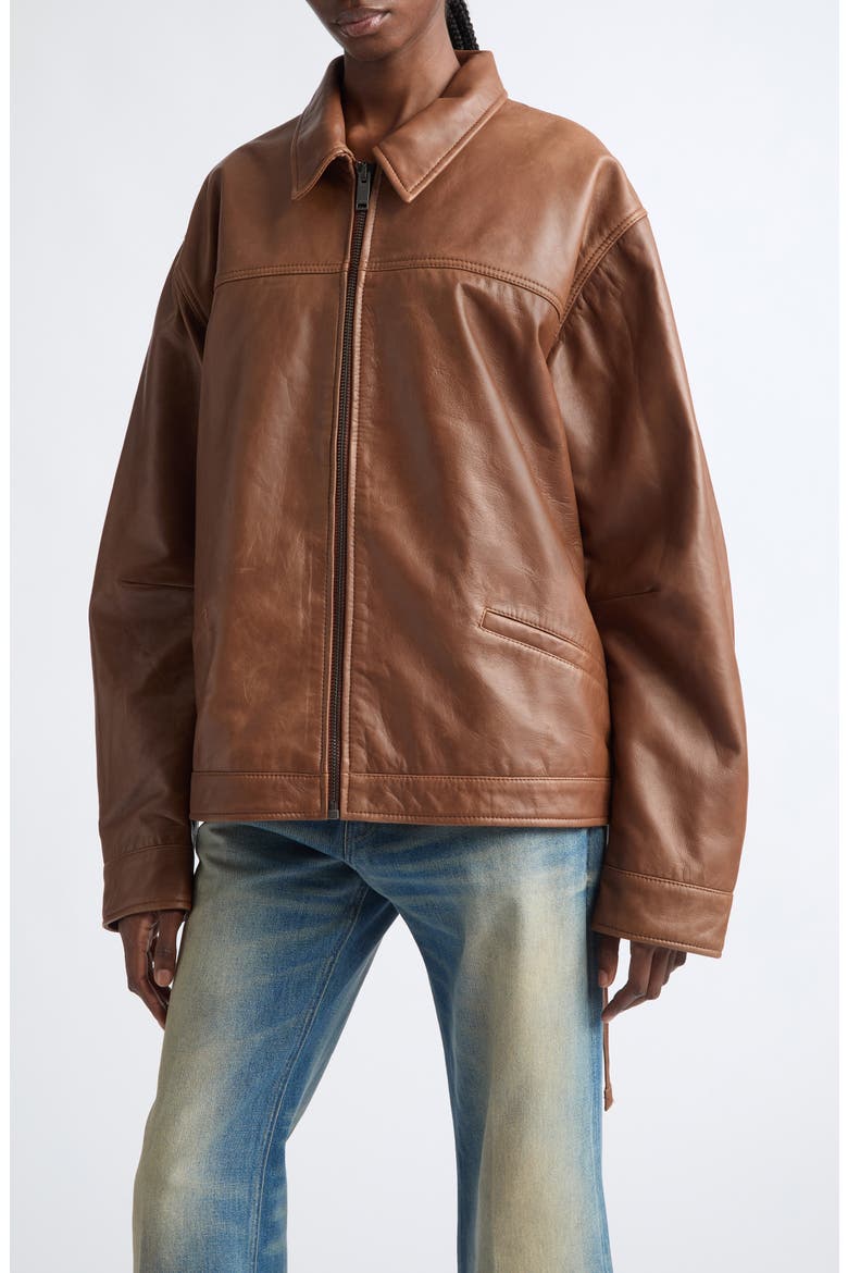 Jocelyn Silky Leather Jacket, Main, color, TAN