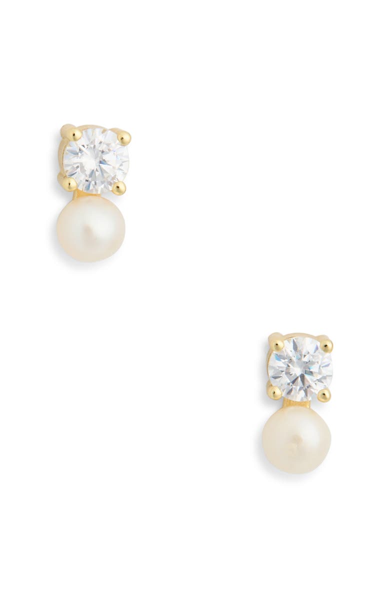 ARGENTO VIVO Mini Freshwater Pearl & Cubic Zirconia Stud Earrings, Main, color, Gold