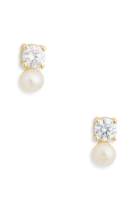 Mini Freshwater Pearl & Cubic Zirconia Stud Earrings