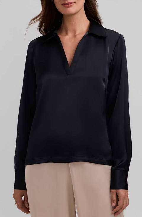 Talia Long Sleeve Satin Polo
