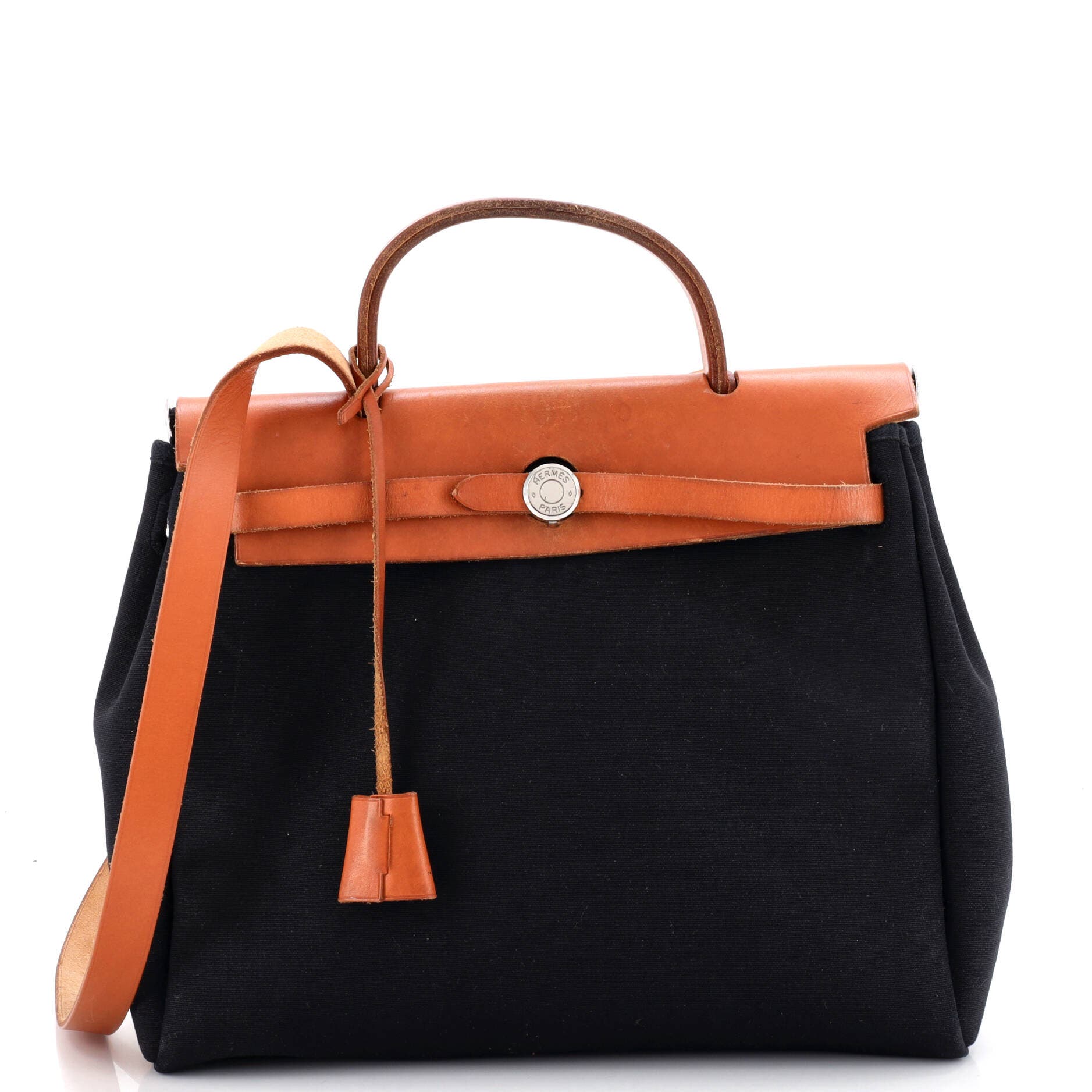 Pre-Owned Hermes Herbag Toile and Leather PM, Main, color, Noir