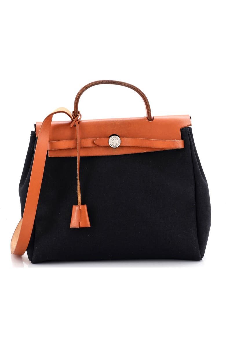 Pre-Owned Hermes Herbag Toile and Leather PM, Main, color, Noir