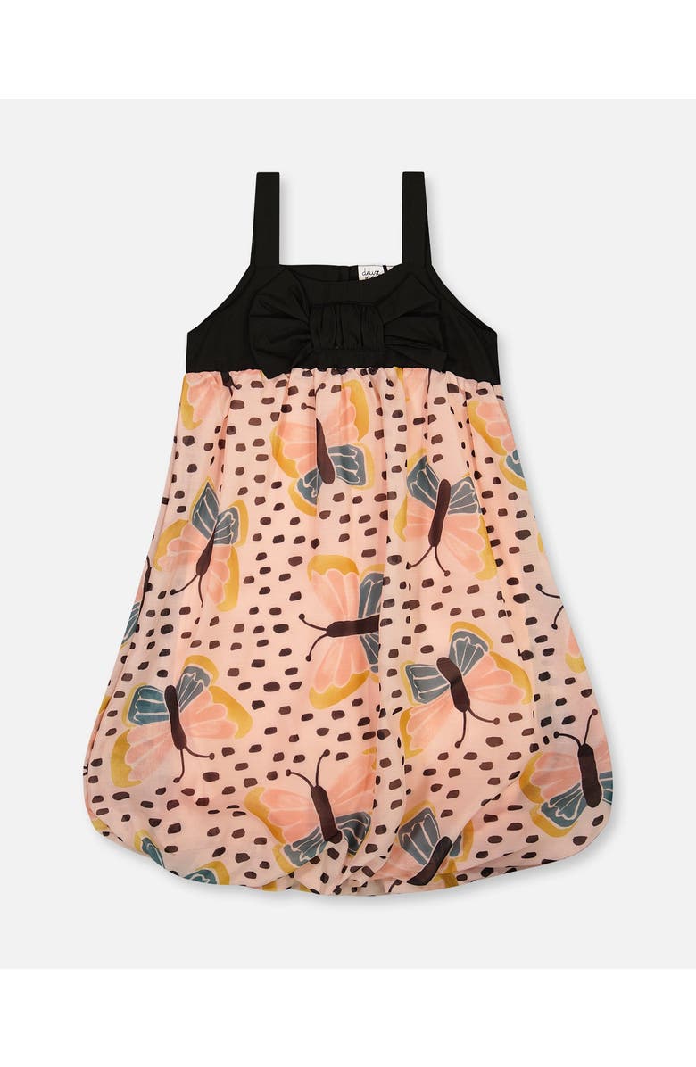 Deux par Deux Little Girl's Printed Bubble Dress Black And Pink Butterflies, Main, color, Black And Pink Butterflies