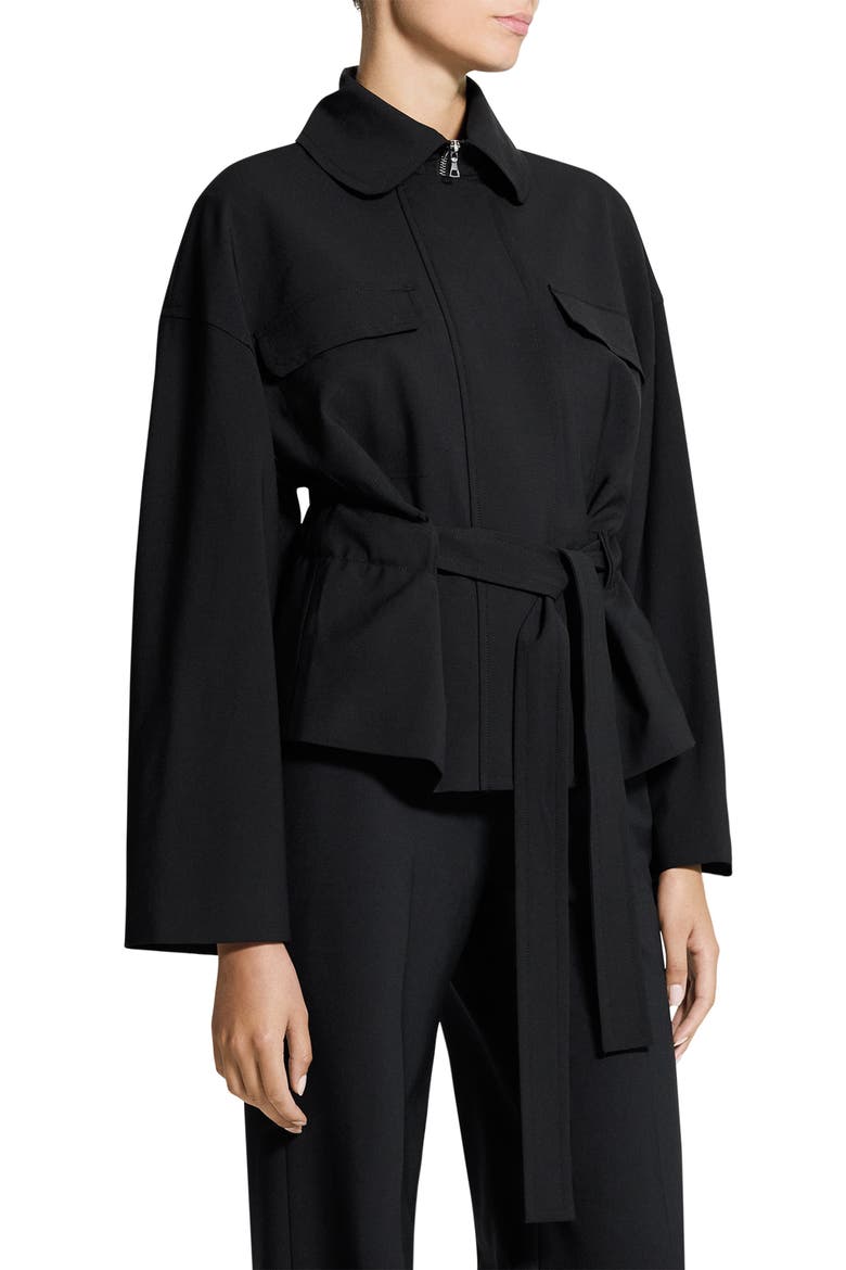 Flight Tie Waist Stretch Wool Jacket, Alternate, color, BLACK - 001
