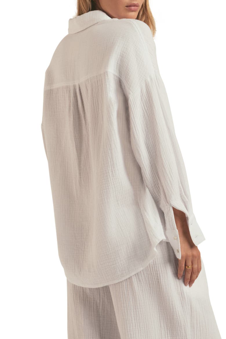 Oversize Cotton Button-Up Shirt, Alternate, color, WHITE