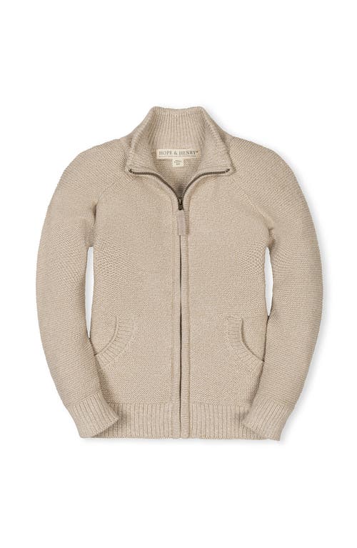 Hope & Henry Kids' Organic Long Sleeve Full Zip Raglan Mock Neck Sweater In Neutral