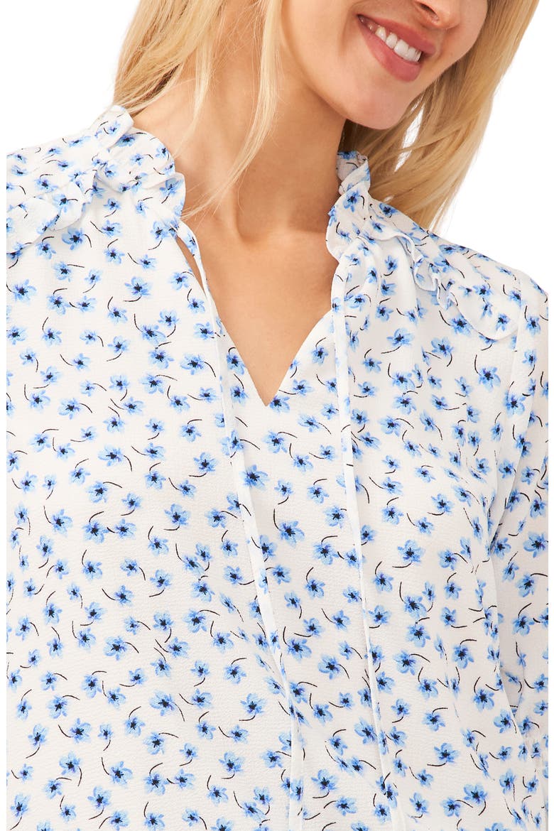 Floral Split Neck Blouse, Alternate, color, NEW IVORY