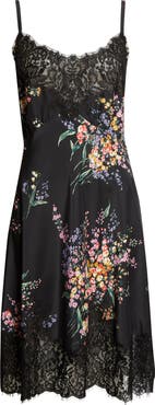 Dolce&Gabbana Floral Bouquet Print Lace Trim Habutai Silk Minidress