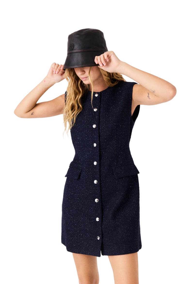 Short lurex tweed dress, Alternate, color, Navy
