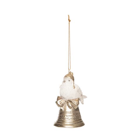 Champagne & White Bird Bell Ornament