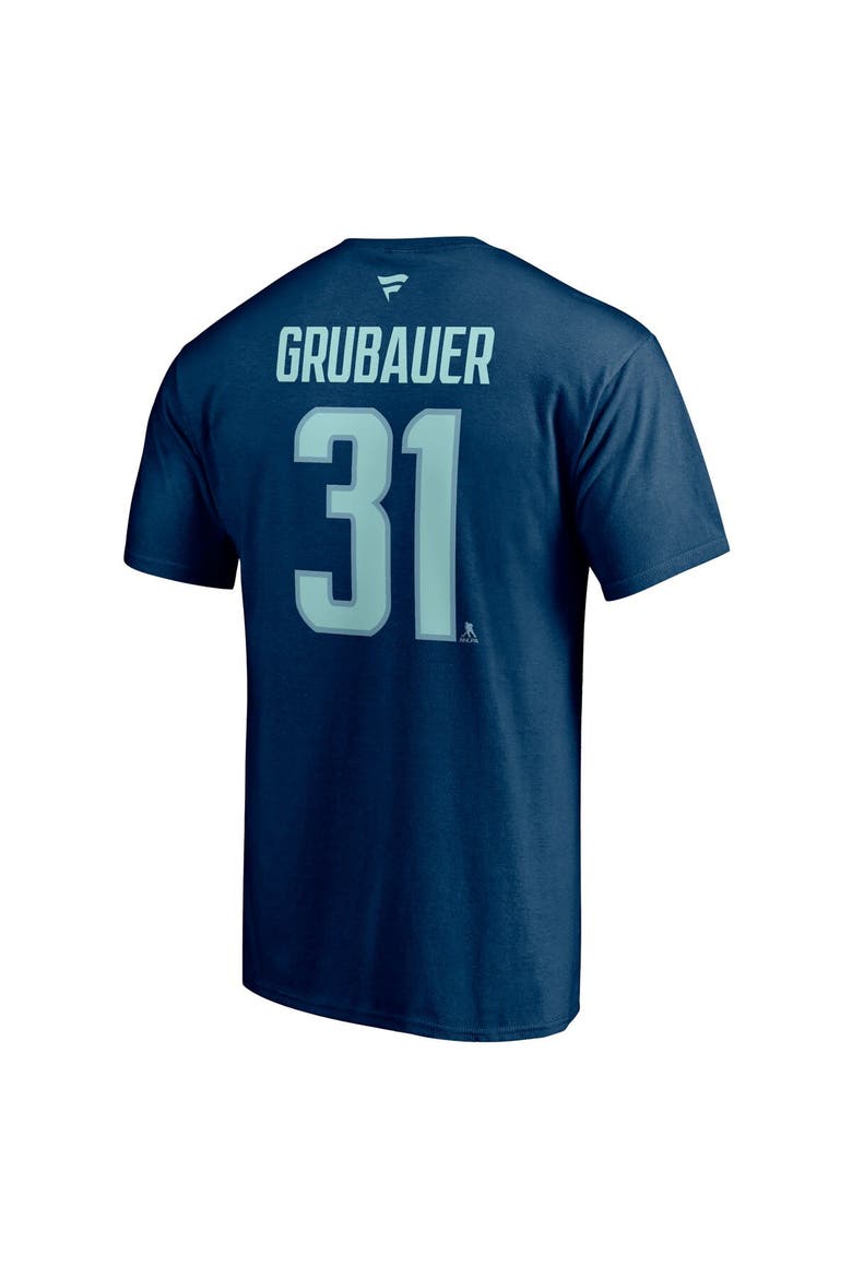 Men's Fanatics Branded Philipp Grubauer Deep Sea Blue Seattle Kraken Authentic Stack Name & Number T-Shirt, Alternate, color, Navy