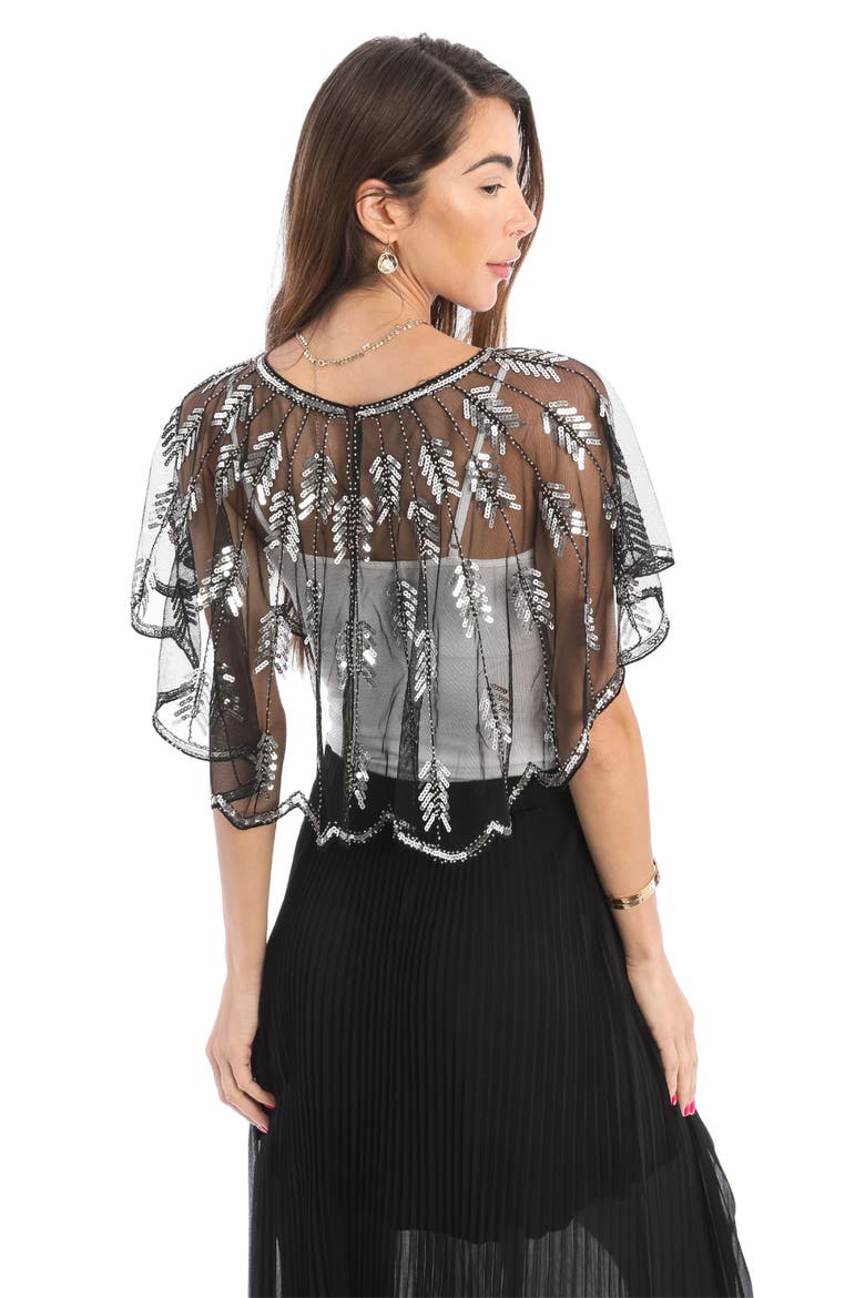 Sequin Mesh Capelet, Alternate, color, BLACK