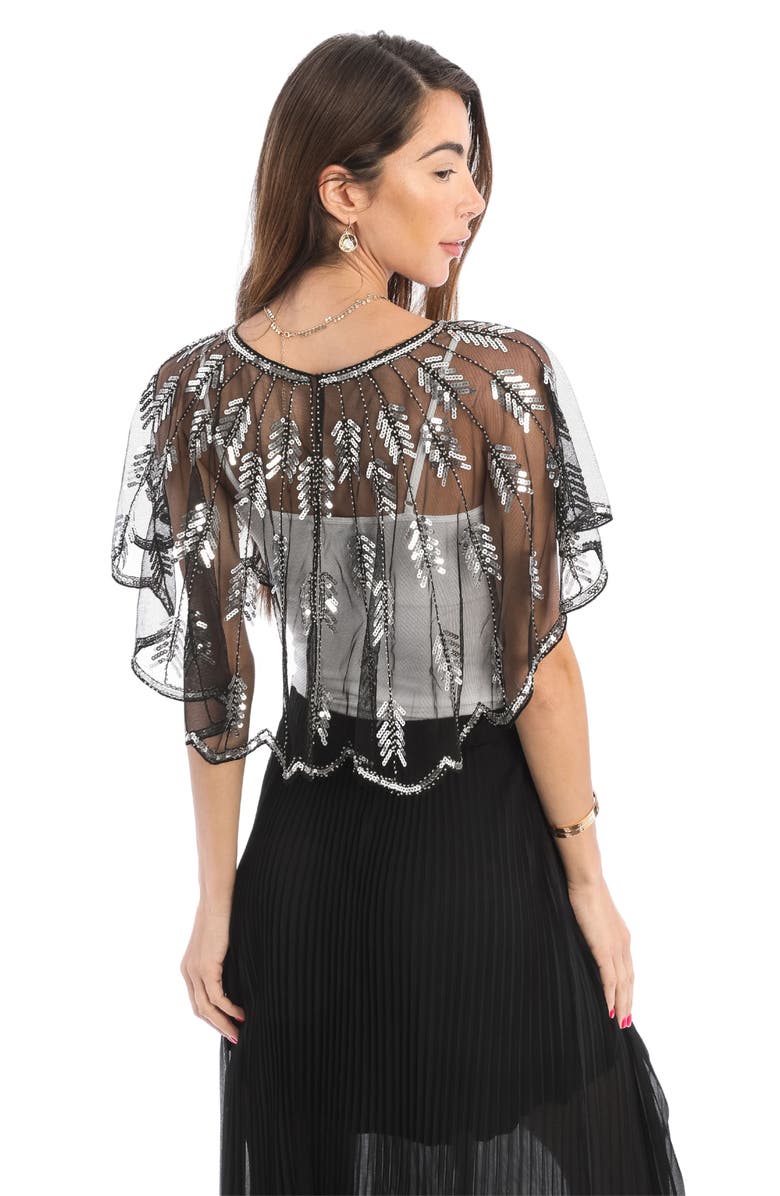 SAACHI Sequin Mesh Capelet, Alternate, color, Black