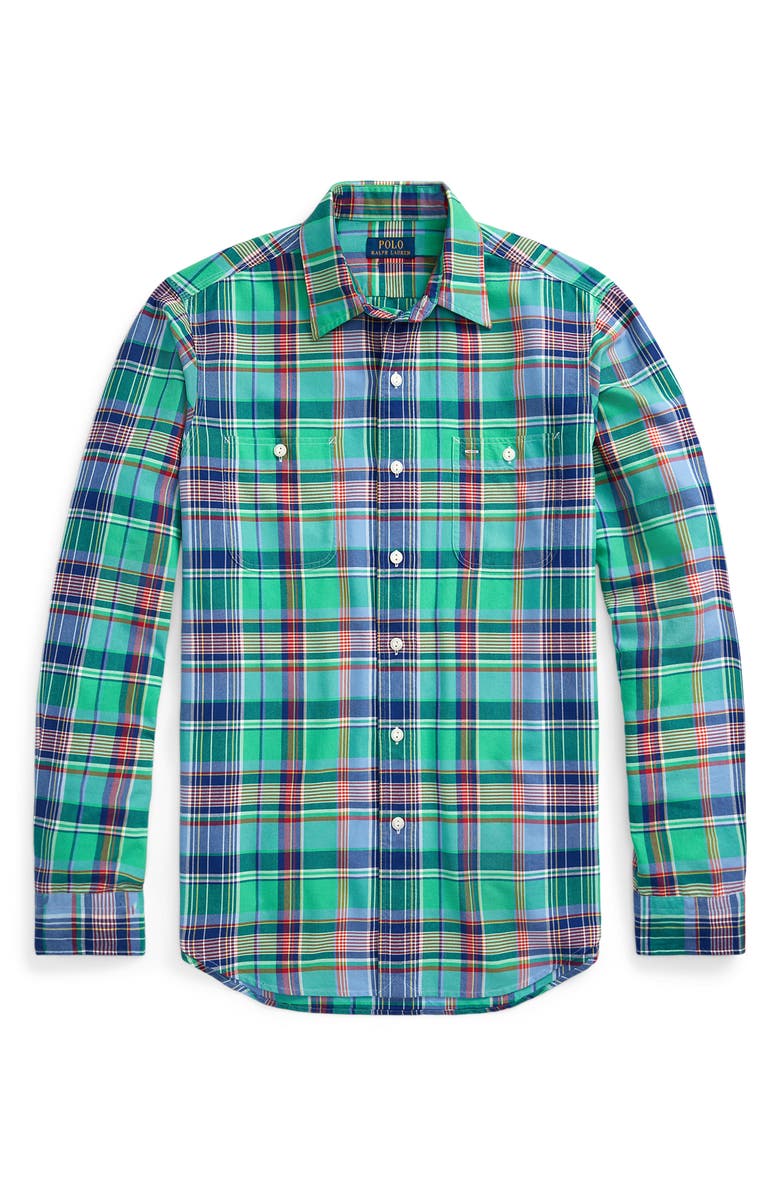 Polo Ralph Lauren Classic Fit Plaid Cotton Oxford Button-Up Shirt Classic Fit Plaid Oxford Workshirt, Alternate, color, 