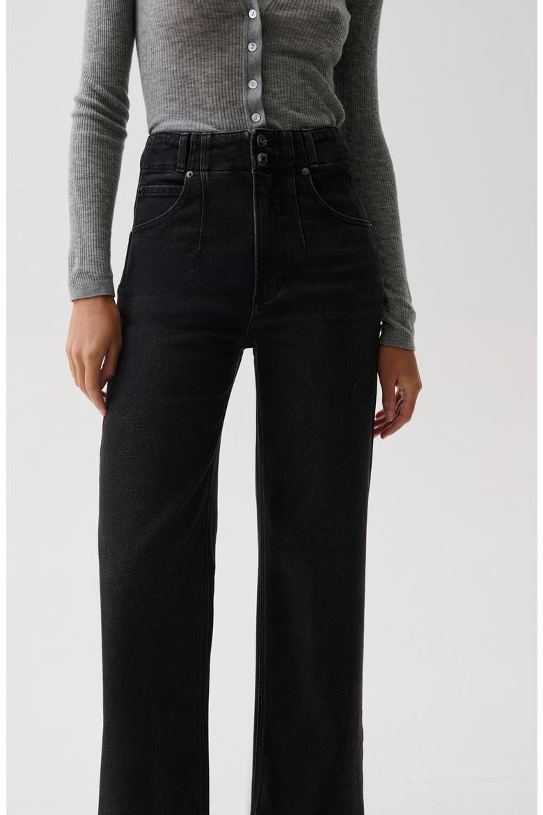 Lana Double Button High Waist Wide Leg Jeans, Alternate, color, JETSET