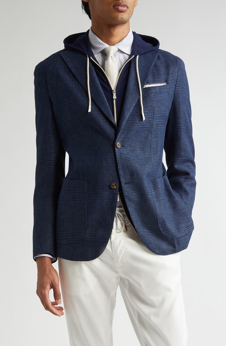 Eleventy Unstructured Plaid Linen & Wool Blend Sport Coat, Main, color, 11 Blue