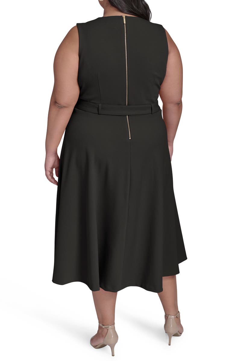 Calvin Klein Tie Scuba Crepe Midi Dress, Alternate, color, Black