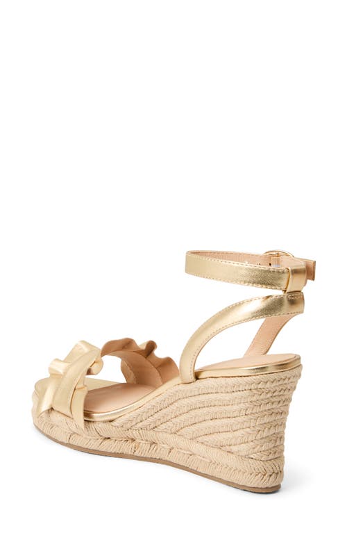 Jack Rogers Rozette Ruffle Espadrille Ankle Strap Platform Wedge Sandal In Gold