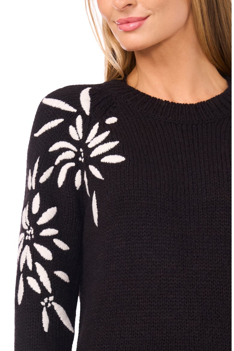 Embroidered Floral Sweater, Alternate, color, RICH BLACK
