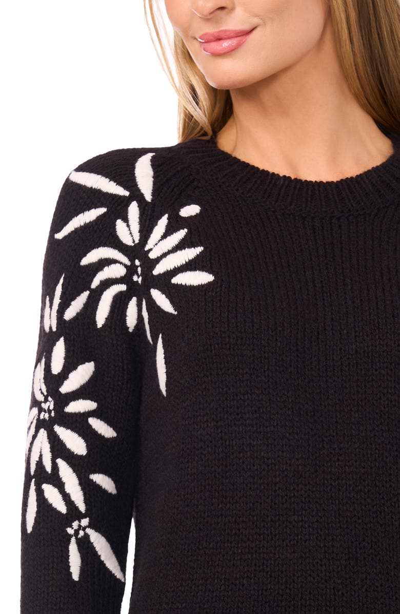 Halogen<sup>®</sup> Embroidered Floral Sweater, Alternate, color, Rich Black