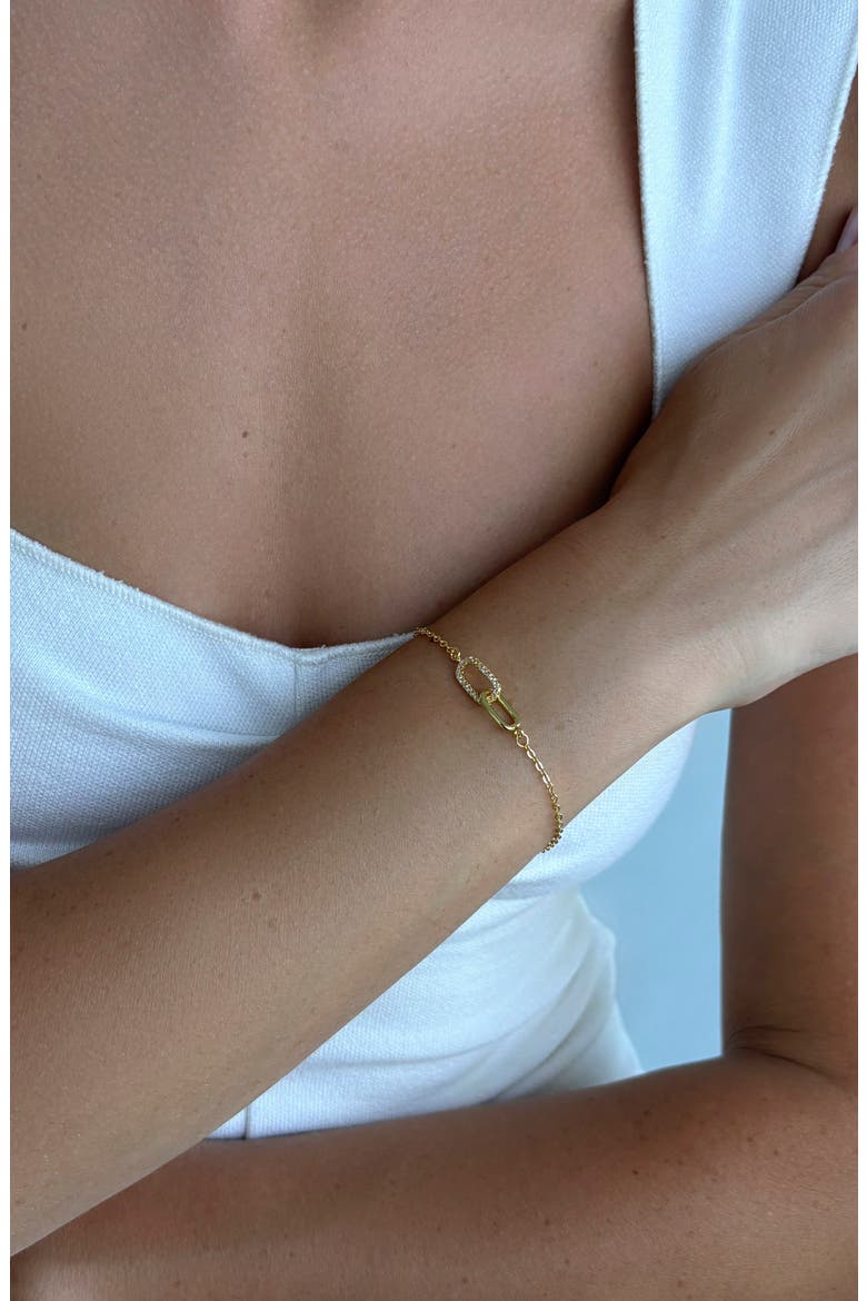 Interlocking Link Cubic Zirconia Chain Bracelet, Alternate, color, GOLD