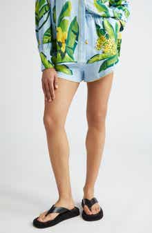 FARM Rio Summer Foliage Print Linen Blend Shorts