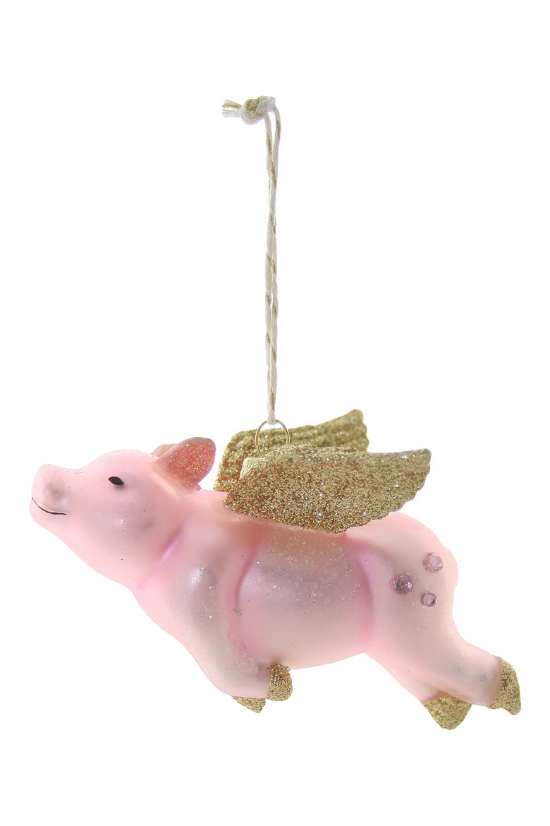 Flying Pig Glass Ornament, Main, color, PINK MULTI