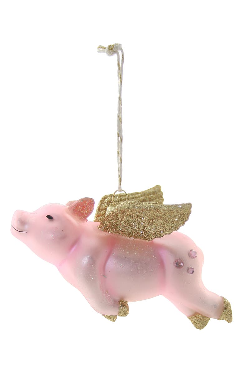 Cody Foster & Co. Flying Pig Glass Ornament, Main, color, Pink Multi