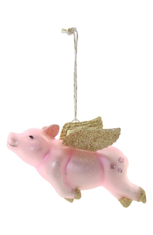 Cody Foster & Co. Flying Pig Glass Ornament in Pink Multi 