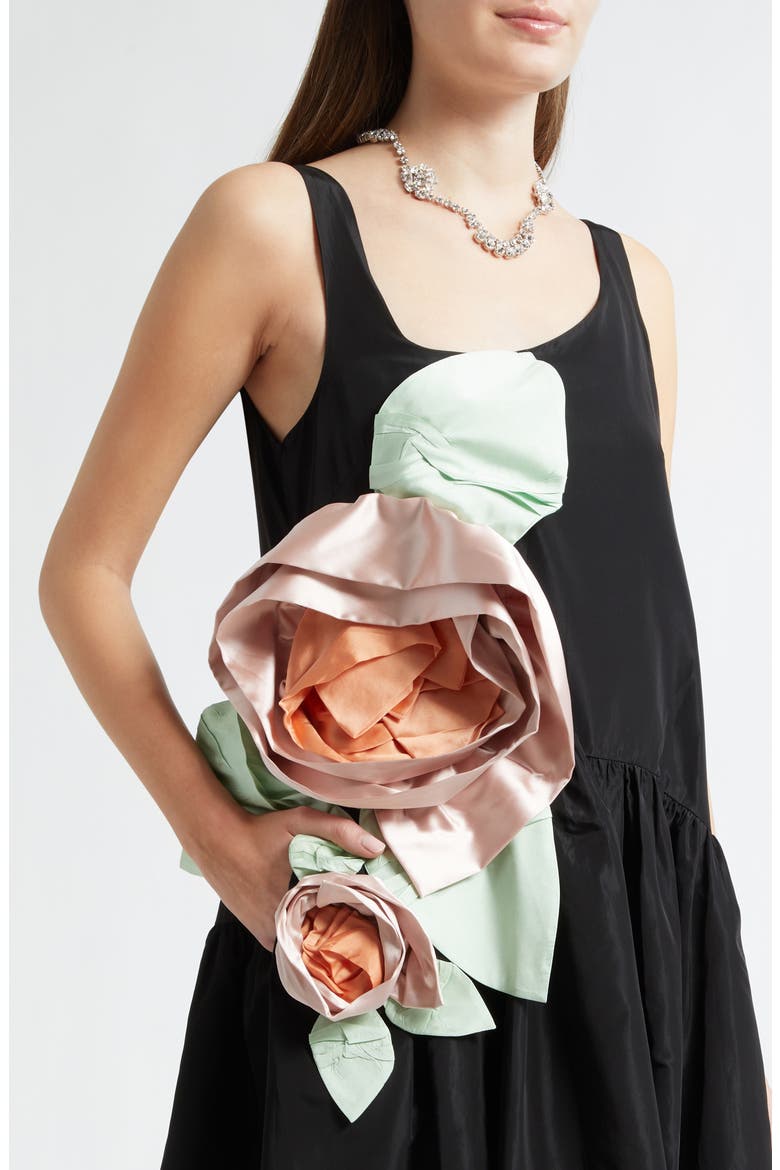Pressed Rosette Tilted Neck Dress, Alternate, color, BLACK/ MULTI