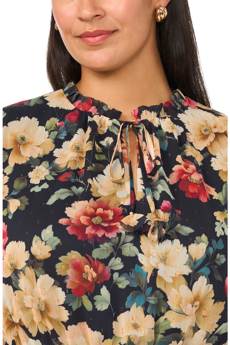 Metallic Floral Midi Dress, Alternate, color, RICH BLACK