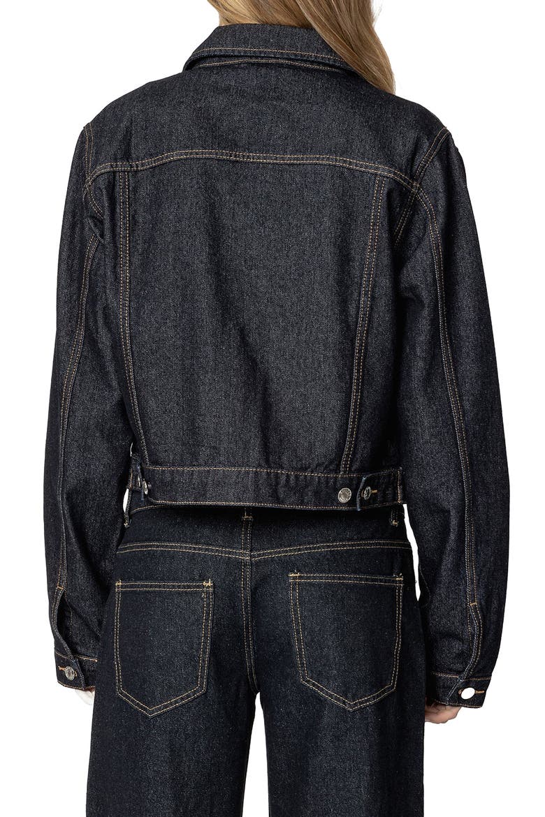 Barb Crop Denim Trucker Jacket, Alternate, color, INDIGO-BLUE-RAW-WASH