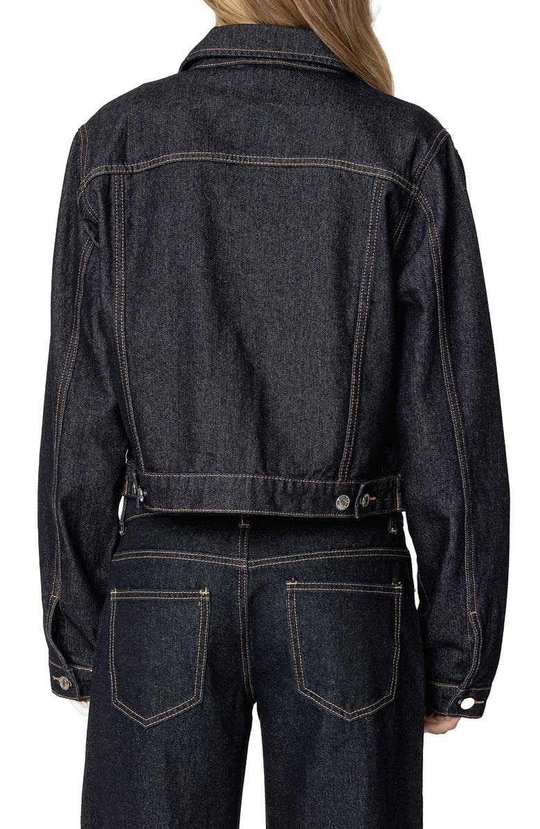 EDIKTED Barb Crop Denim Trucker Jacket, Alternate, color, Indigo-Blue-Raw-Wash