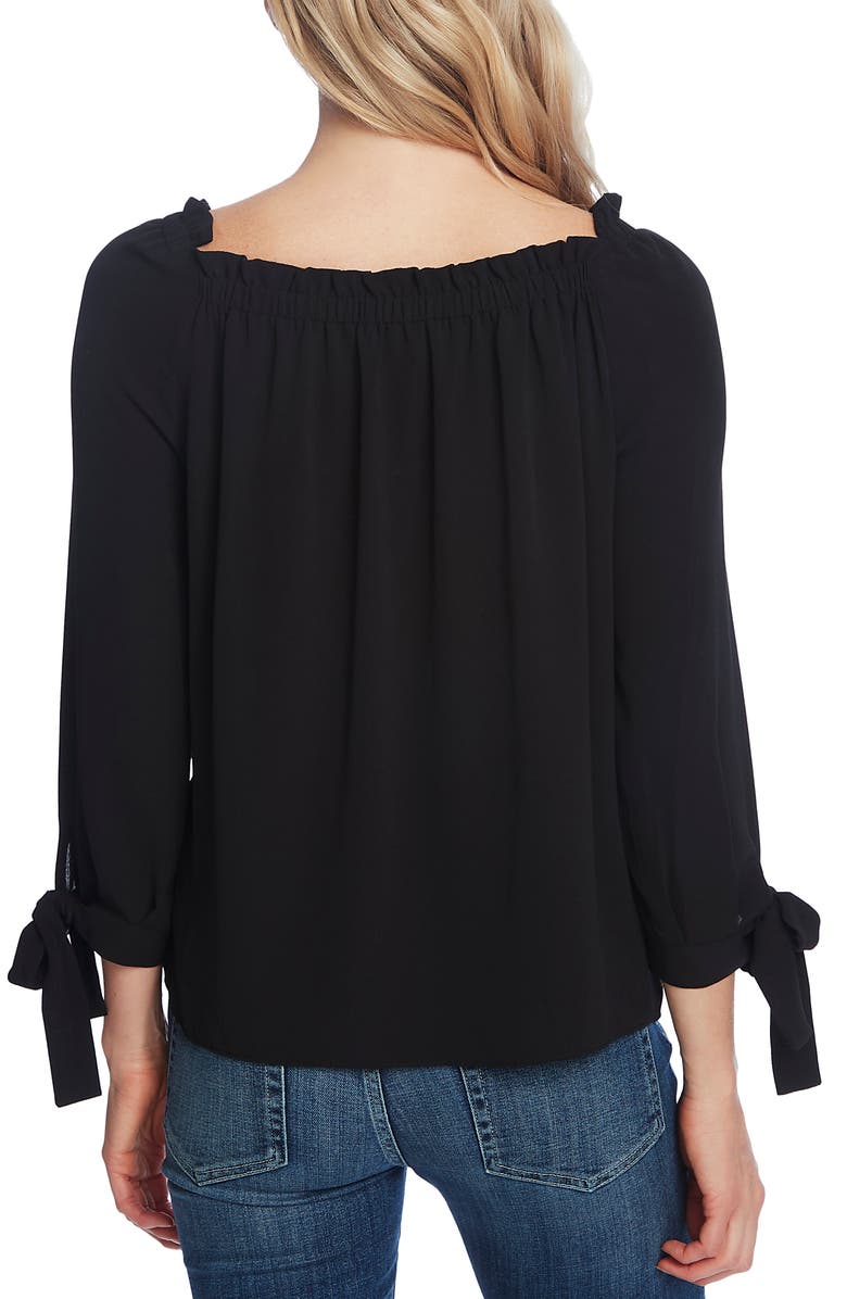 CeCe Square Neck Tie Cuff Crepe Top, Alternate, color,