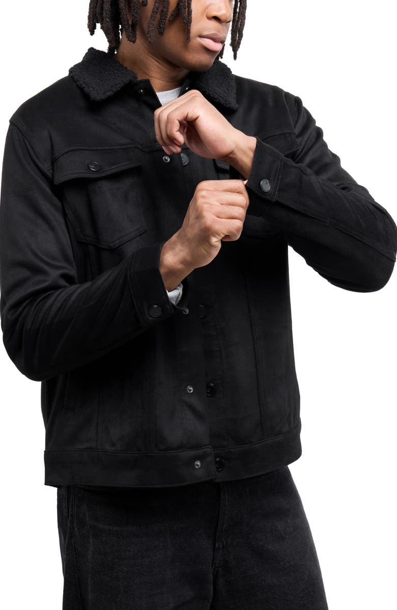 XRAY Faux Fur Collar Faux Suede Jacket, Alternate, color, Black