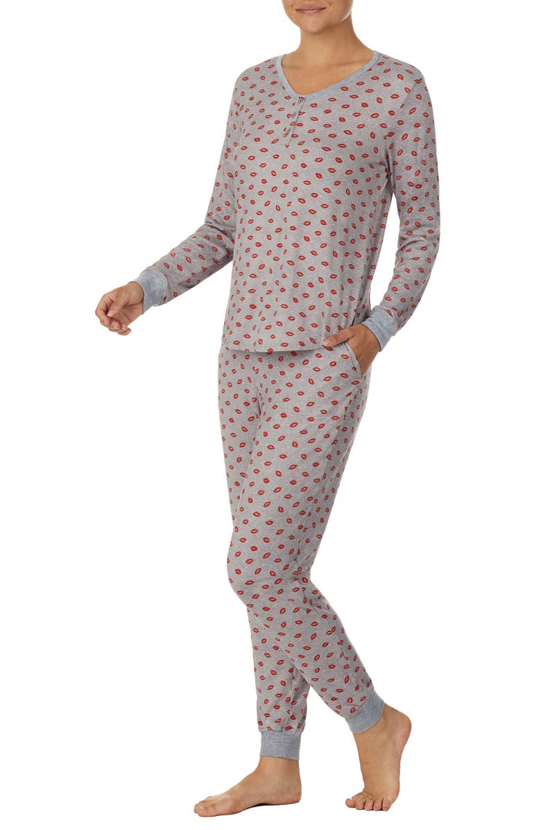 Kate Spade New York print henley long pajamas, Alternate, color, 