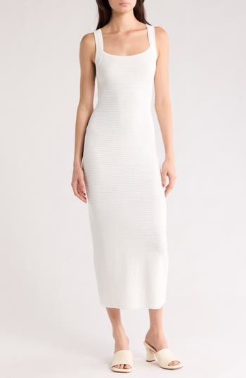 Vince Camuto Pointelle Sleeveless Maxi Sweater Dress In White