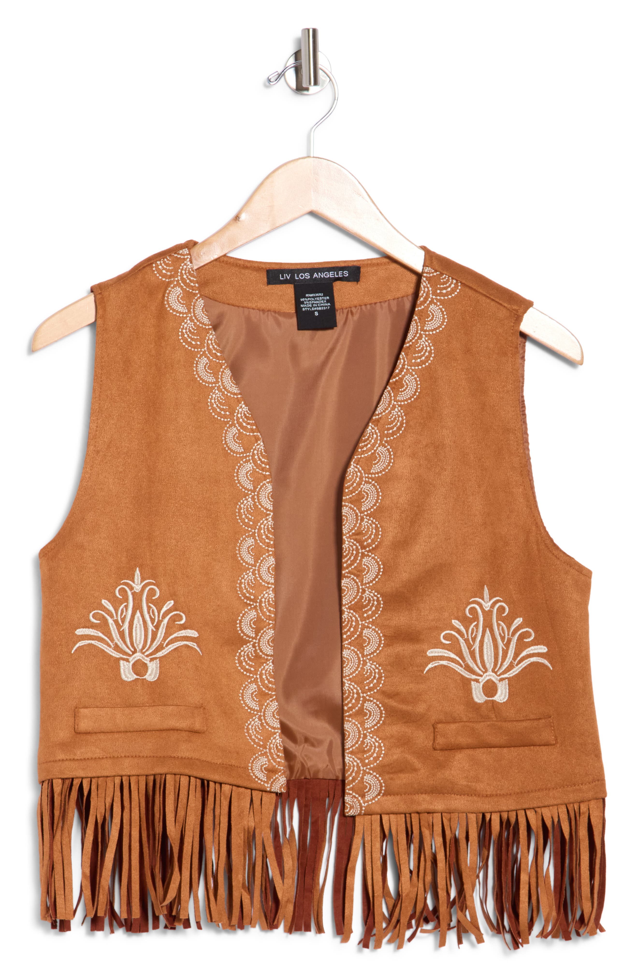 Embroidered Fringe Faux Suede Vest