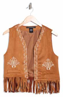 Embroidered Fringe Faux Suede Vest