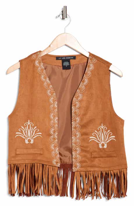 Embroidered Fringe Faux Suede Vest