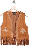 Forgotten Grace Embroidered Fringe Faux Suede Vest