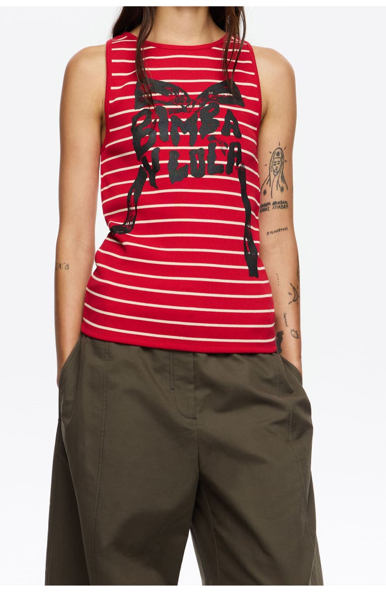 Bimba y Lola Logo Tie Sleeveless Top, Main, color, Red