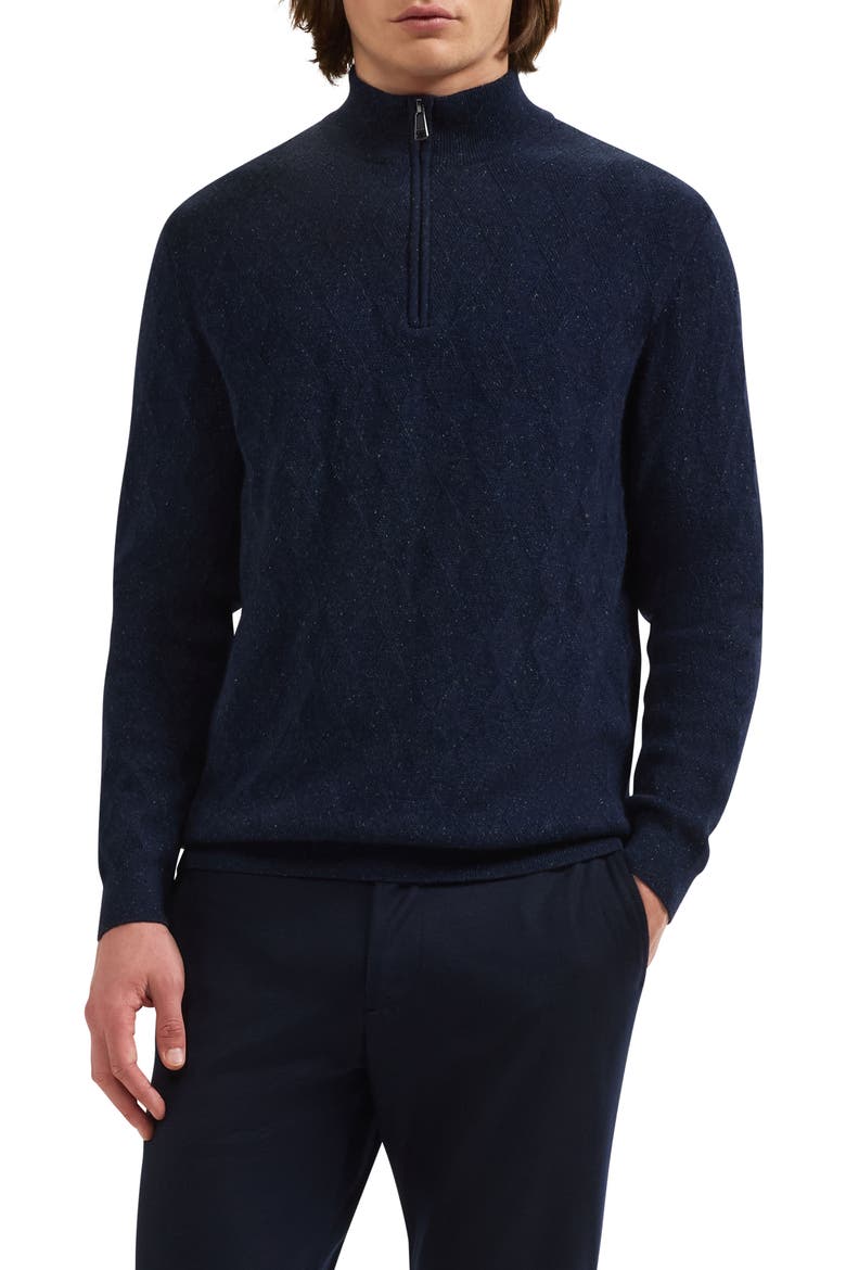 Wool & Cashmere Blend Quarter Zip Sweater, Main, color, NAVY