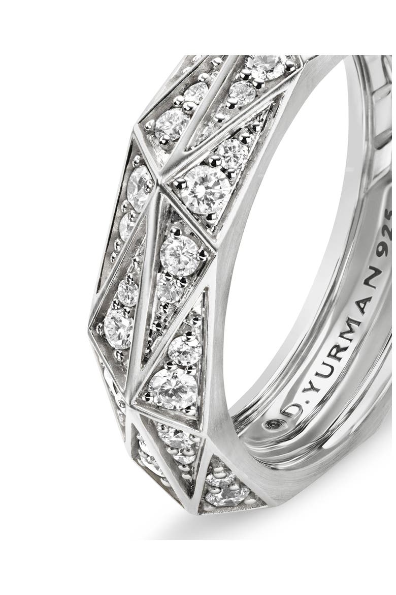 Torqued Faceted Band Ring in Sterling Silver with Pavé Diamonds, Alternate, color, STERLING SILVER