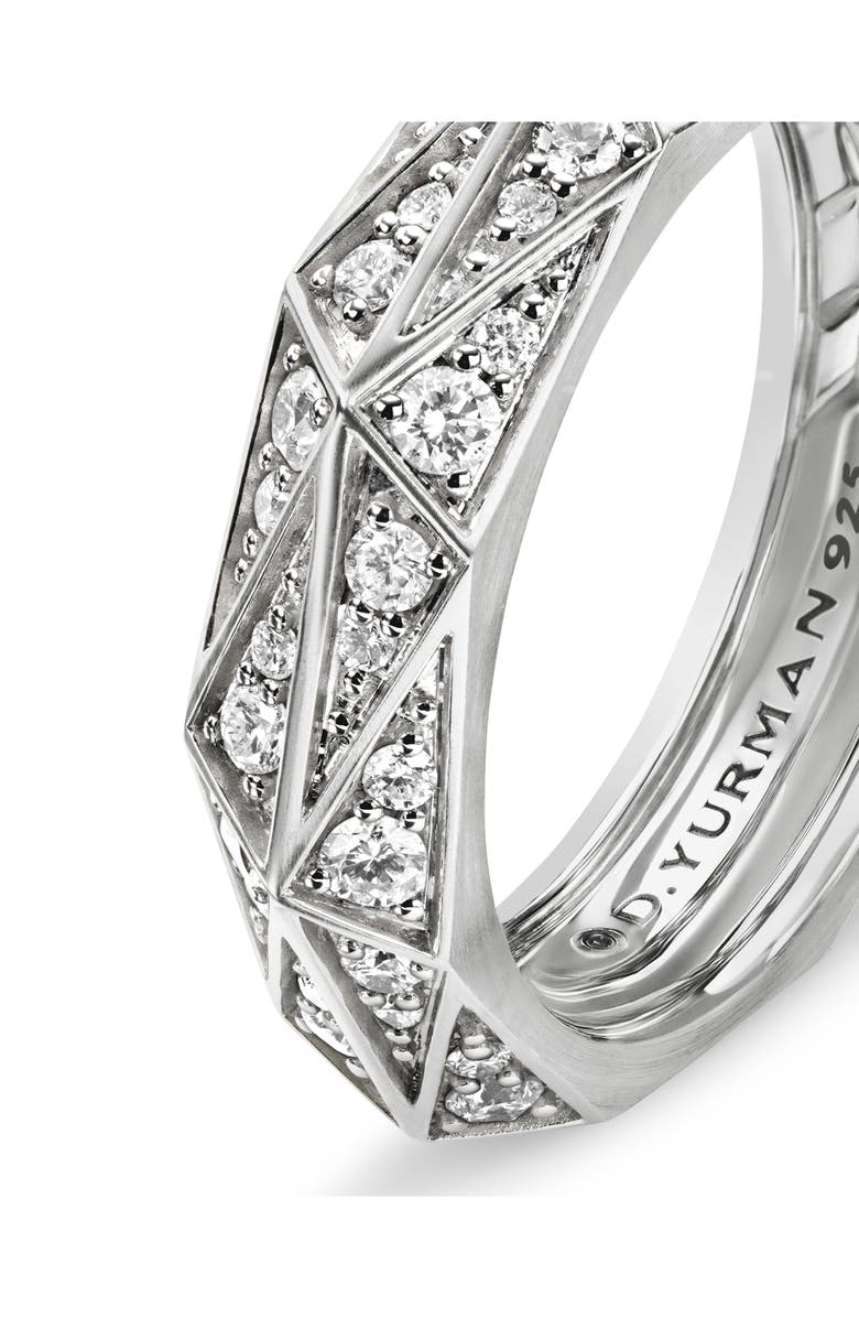 David Yurman Torqued Faceted Band Ring in Sterling Silver with Pavé Diamonds, Alternate, color, Sterling Silver