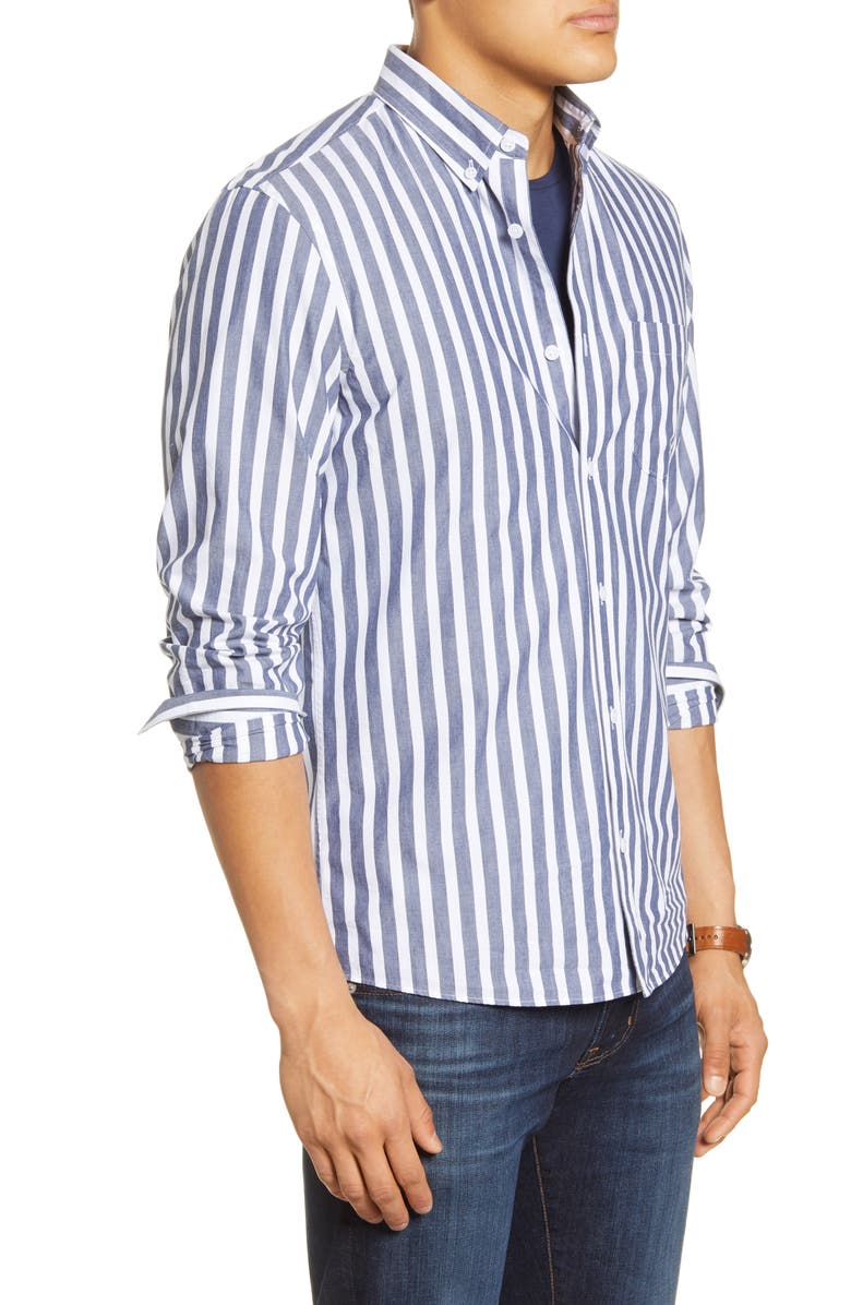 1901 Trim Fit Stripe Button-Down Shirt, Alternate, color, White- Navy Prep Stp