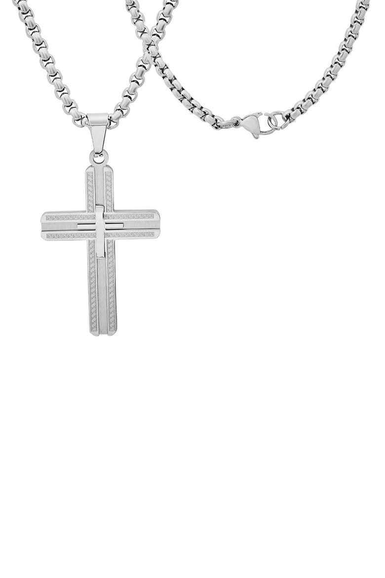Men's Stainless Steel Cross Pendant Necklace, Alternate, color, SILVER